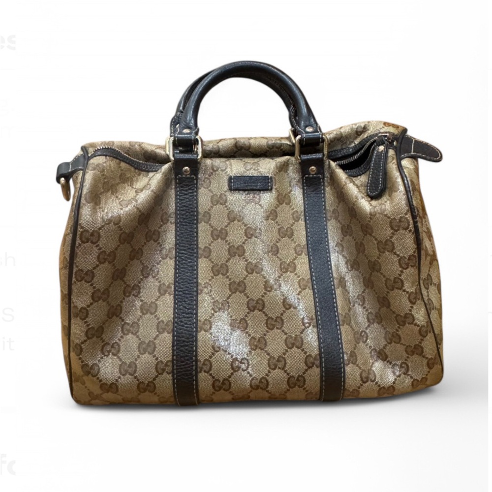 AUTHENTIC Gucci Brown Original GG Crystal Canvas Joy Boston Handbag